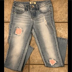 SQZ Girls Jeans With Pink Lace Detail Size 8 EUC